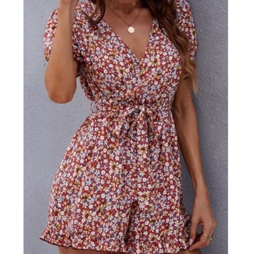 Red Floral Romper
